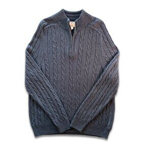 Brooks Brothers Red Fleece Wool Blue Cable Knit Zip Mock Neck Sweater Mens XL